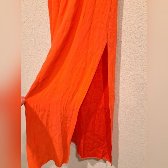 A.L.C. Coral Orange Sleeveless Dress Waist Bandeau Side Slits Side Zip sz 0 New! - Picture 5 of 8